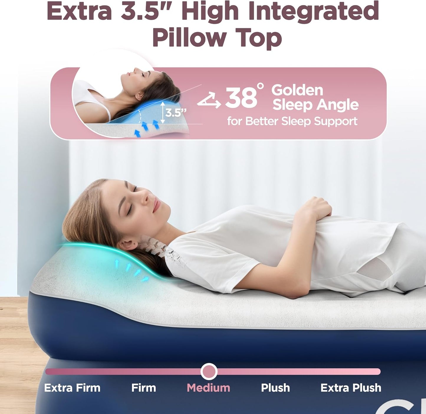 Queen Air Mattress with Built in Pump, 20.5" Elevated Integrated Pillow Top Blow Up Mattress, Supports 800 lbs, Portable 3 Min Self Inflating Inflatable Bed for Guests, Home & Camping