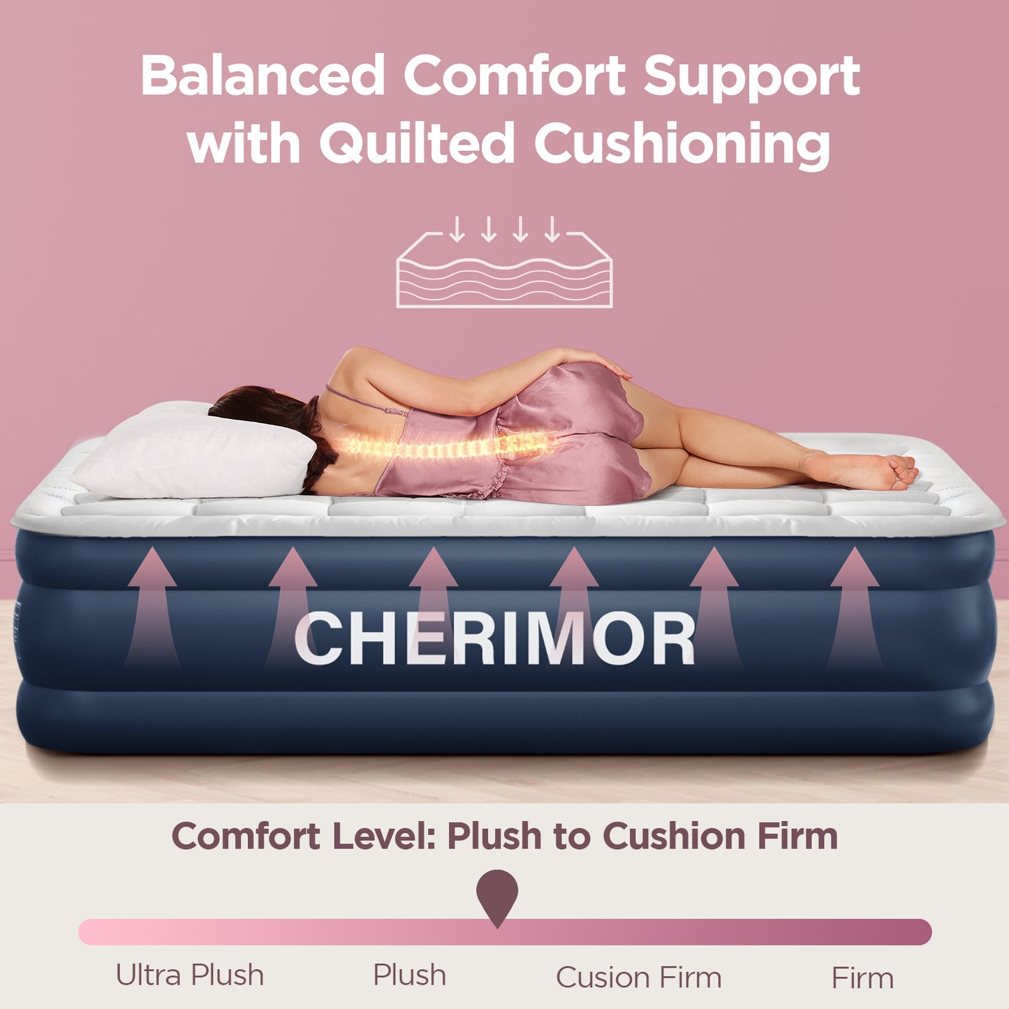 CHERIMOR Queen Air Mattress with Built-in Pump & Luxury Quilted Topper (Washable&Detachable), 20" Raised Comfort, 800lb Support, 4.5 Min Fast Inflate, Blow up Mattress for Guest Camping & Home