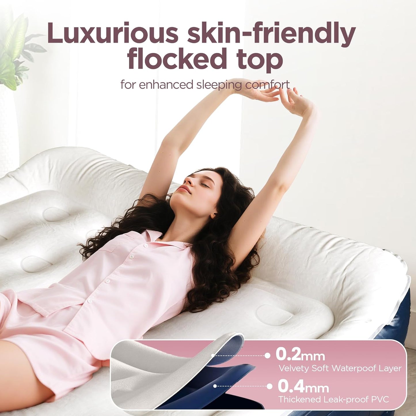 Queen Air Mattress with Built in Pump, 20.5" Elevated Integrated Pillow Top Blow Up Mattress, Supports 800 lbs, Portable 3 Min Self Inflating Inflatable Bed for Guests, Home & Camping