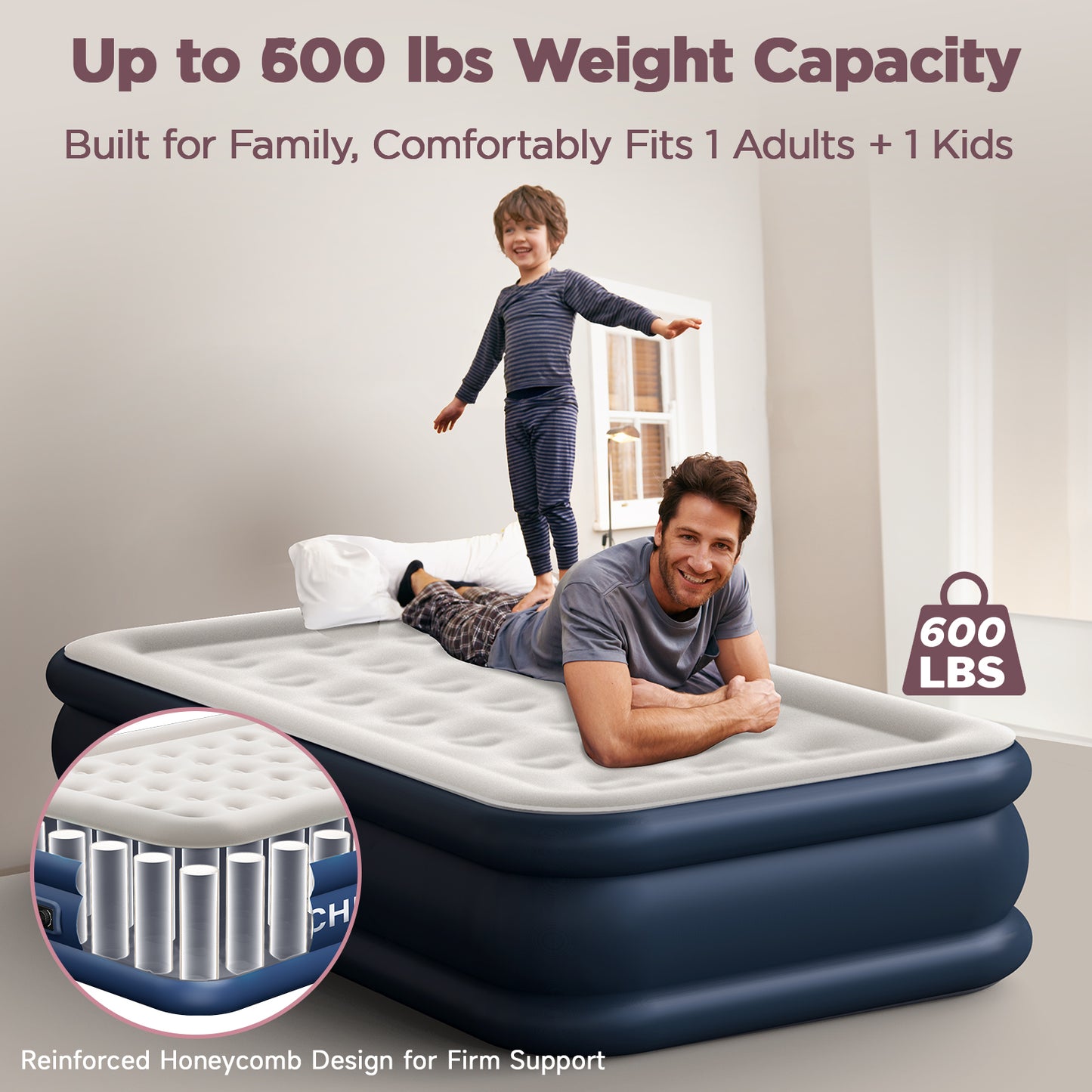 CHERIMOR Air Mattress, 18" Raised Full Size Self Inflatable Blow Up Mattress with Built in Pump, Thick Comfort Air Bed with Carry Bag for Camping, Guests & Home, 600lb Capacity Colchon Inflable