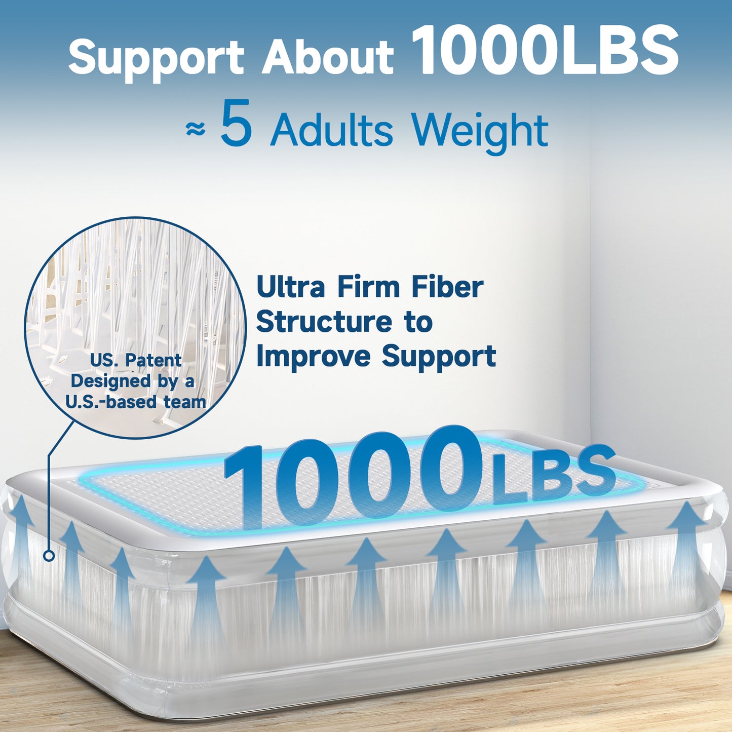CHERIMOR Twin Air Mattress with Built-in Rechargeable Pump, Heavy Duty Supports 1000 lbs, 16" Upgraded Firmness Blow Up Mattress, 2-Min Inflation with AirLockMax Technology for Home Guests & Camping