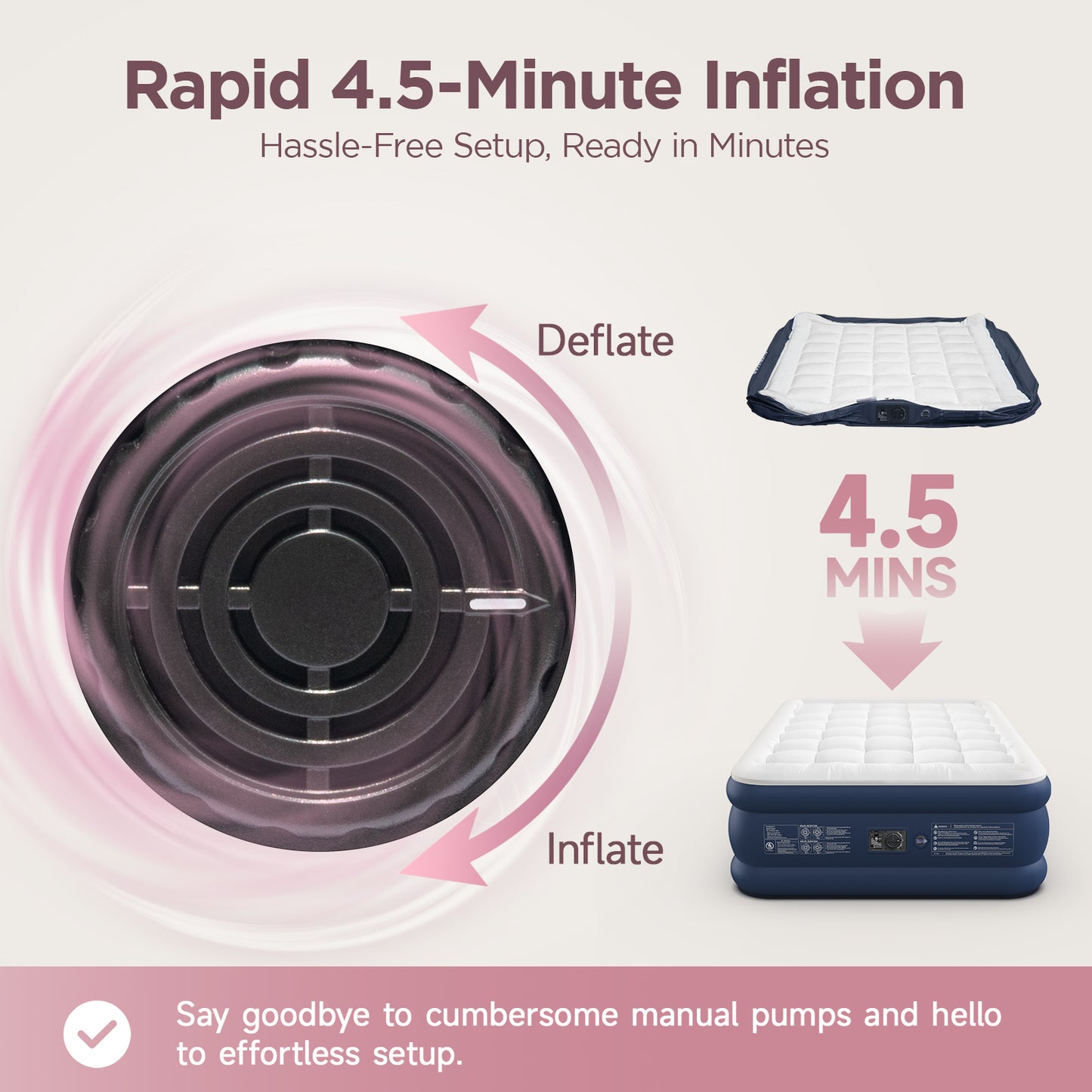 CHERIMOR Queen Air Mattress with Built-in Pump & Luxury Quilted Topper (Washable&Detachable), 20" Raised Comfort, 800lb Support, 4.5 Min Fast Inflate, Blow up Mattress for Guest Camping & Home