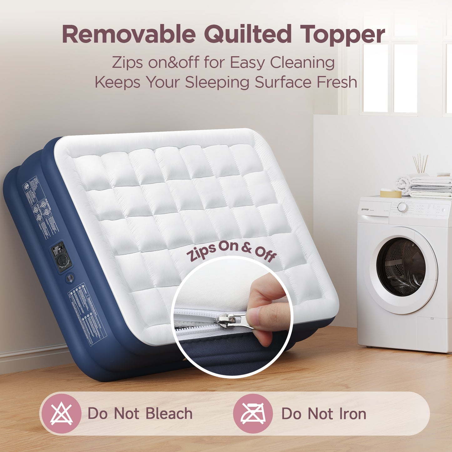 CHERIMOR Queen Air Mattress with Built-in Pump & Luxury Quilted Topper (Washable&Detachable), 20" Raised Comfort, 800lb Support, 4.5 Min Fast Inflate, Blow up Mattress for Guest Camping & Home