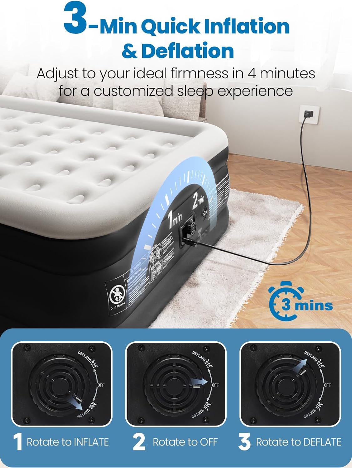 King Size Air Mattress with Built-in Pump, 18" Raised Comfort, 48Hr Leak-Proof Test, Upgraded Honeycomb Pillar Design, Blow Up Mattress Supports 1000 lbs, 3-Min Inflation for Home Guest Room Camping