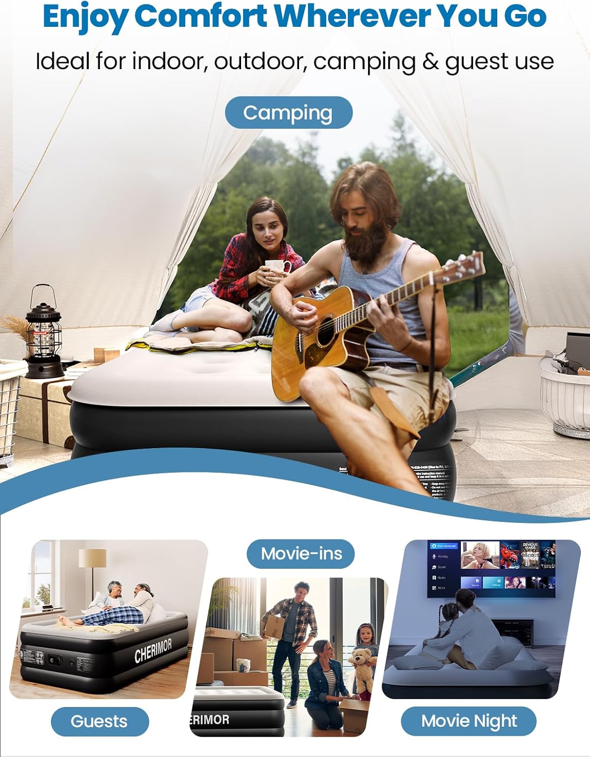 Full Size Air Mattress with Built-in Pump, 18" Raised Comfort, 48Hr Leak-Proof Test, Upgraded Honeycomb Pillar Design, Supports 600 lbs, 2.5-Min Inflation for Home Guest Room Camping