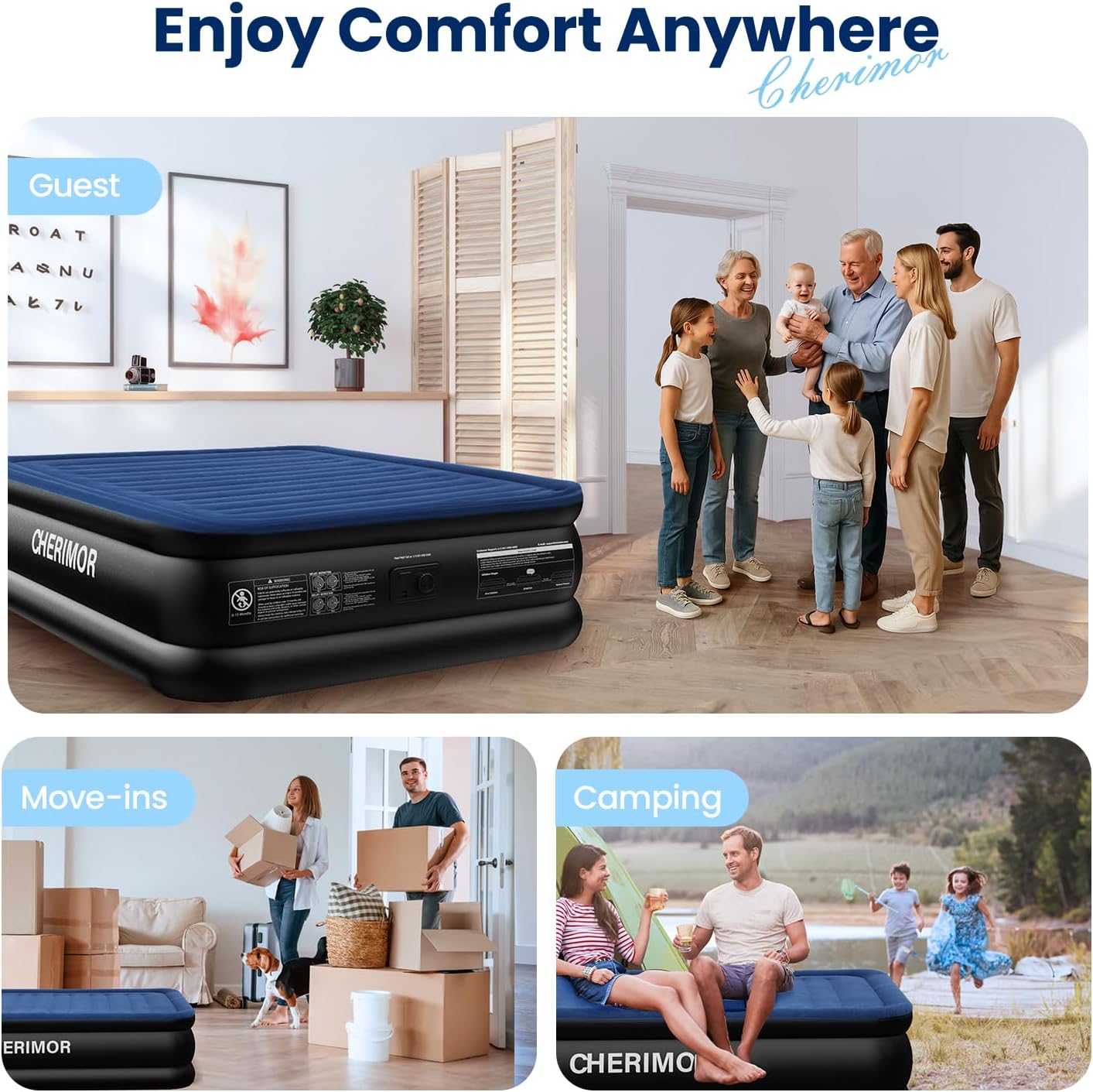 Queen Air Mattress with Built in Pump, 18" Raised Comfort, Multi-Layer Leakproof, Heavy-Duty Support Blow up Mattress, 800lbs High Capacity, 3 Min Inflation for Home Camping Guests