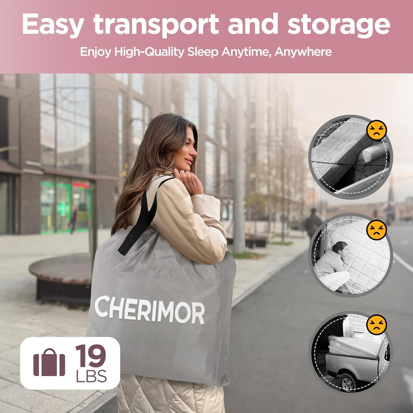 Queen Air Mattress with Built in Pump, 20.5" Elevated Integrated Pillow Top Blow Up Mattress, Supports 800 lbs, Portable 3 Min Self Inflating Inflatable Bed for Guests, Home & Camping