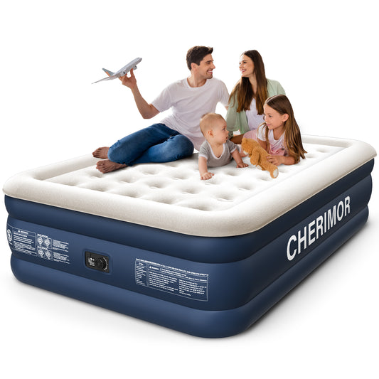 Queen Air Mattress with Built in Pump, 18" Elevated Height, 48Hr Leak-Tested, Honeycomb Coil Support, 800 lbs Capacity, Fast 3-Min Inflation–Blow Up Mattress for Guest Room & Sleepover
