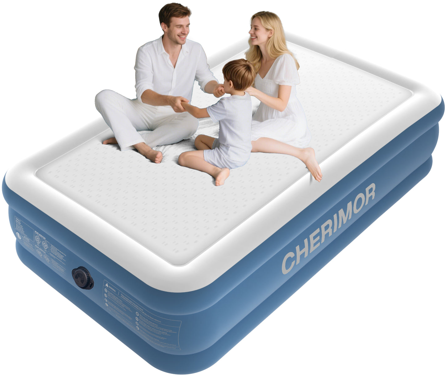 CHERIMOR Twin Air Mattress with Built-in Rechargeable Pump, Heavy Duty Supports 1000 lbs, 16" Upgraded Firmness Blow Up Mattress, 2-Min Inflation with AirLockMax Technology for Home Guests & Camping