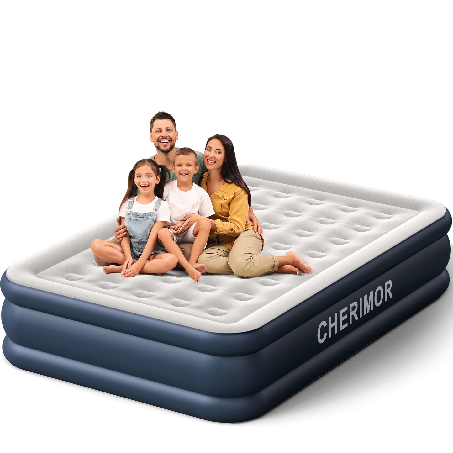 CHERIMOR Queen Air Mattress with Built in Pump, 46 cm High Thicken Sturdy Blow Up Mattress for Guests & Home, Inflatable Mattress for Camping, 3 Mins Inflatable, Portable Air Bed with Carry Bag