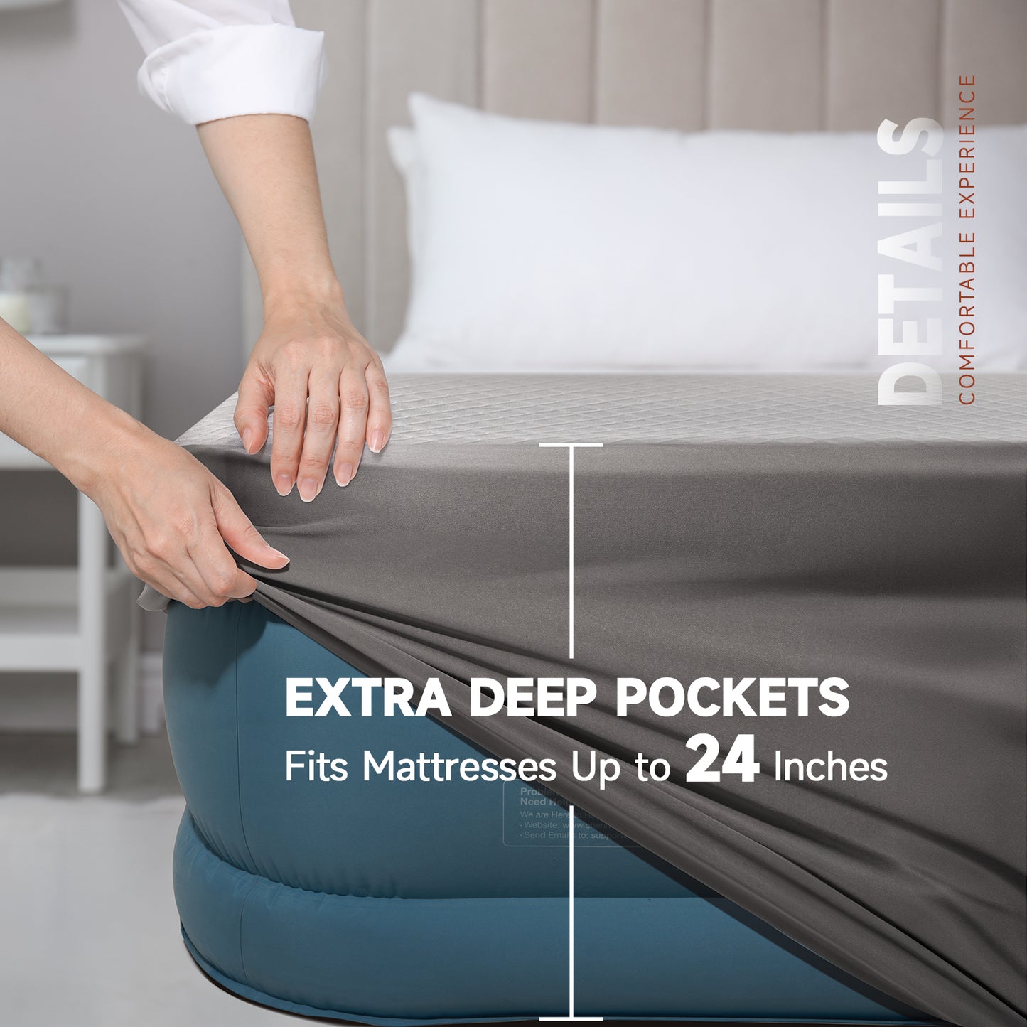 CHERIMOR Queen Fitted Sheet with Adjust Sheet Strap, Extra Deep Pocket Queen Fitted Sheet Only, Bed Sheets Queen Size for Mattress Up to 24 Inches, Wrinkle & Slip-Free Bedding for Air Mattress & Home