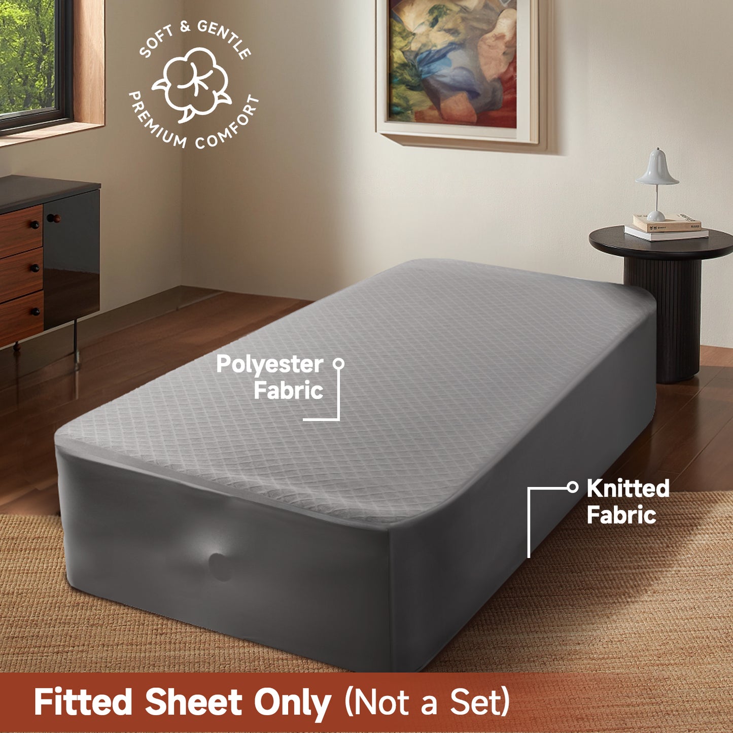 CHERIMOR Deep Pocket Twin Fitted Sheet Only, Twin Mattress Cover Up to 24 Inches High, Single Bed Sheets with Adjustable Sheet Strap for Air Mattress, College Dorm Essentials&Travel Essentials Bedding