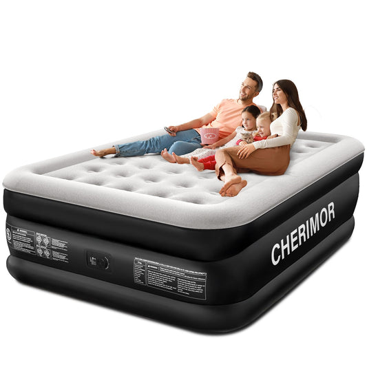 CHERIMOR Queen Air Mattress with Built-in Pump, 18" Raised Comfort, 48Hr Leak-Proof Test, Upgraded Honeycomb Pillar Design, Supports 800 lbs, 3-Min Inflation-Inflatable Bed for Home Guests & Camping