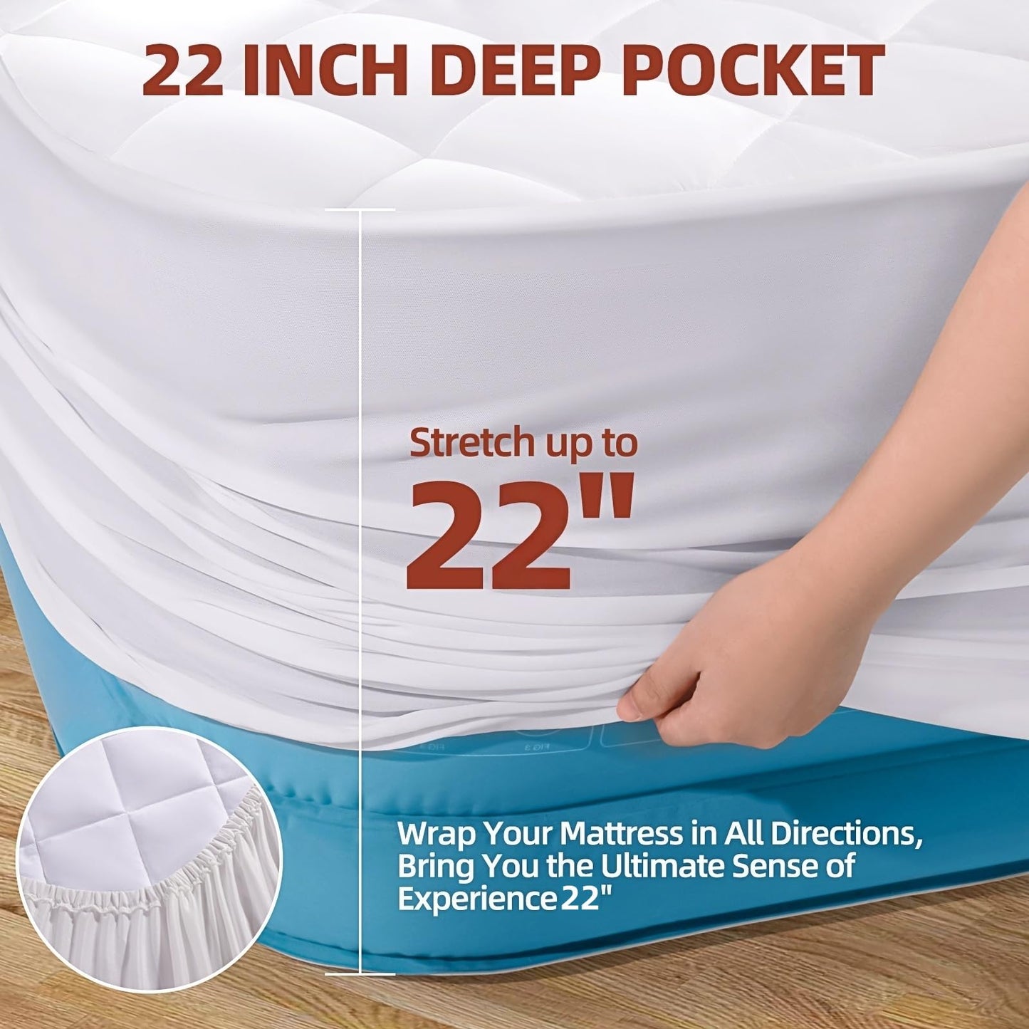 CHERIMOR Twin Mattress Pad, Deep Pocket Quilted Premium Mattress Protector, Anti-Shift Design, Extra Elastic Strap, Soft Breathable & Noiseless Mattress Cover, Fit up to 22" (39x75 Inches, White)