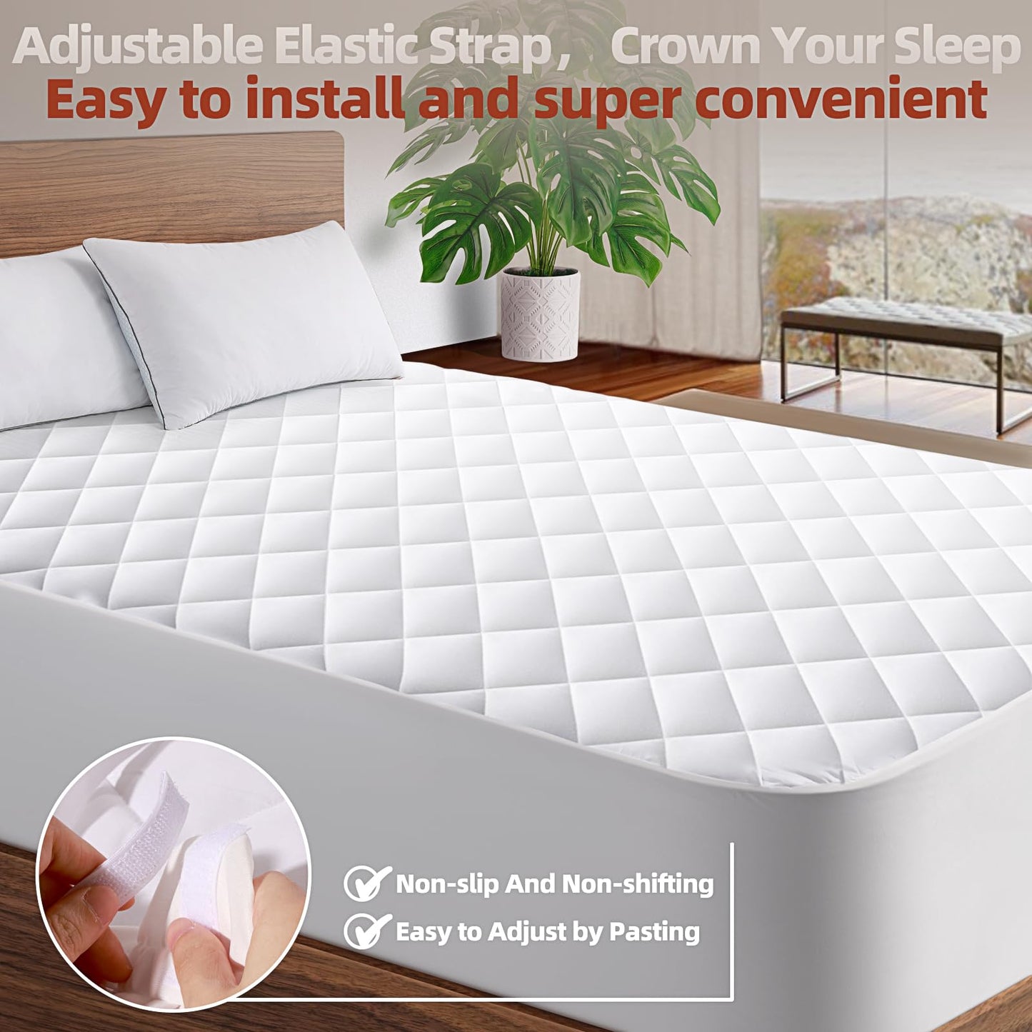 CHERIMOR Twin Mattress Pad, Deep Pocket Quilted Premium Mattress Protector, Anti-Shift Design, Extra Elastic Strap, Soft Breathable & Noiseless Mattress Cover, Fit up to 22" (39x75 Inches, White)