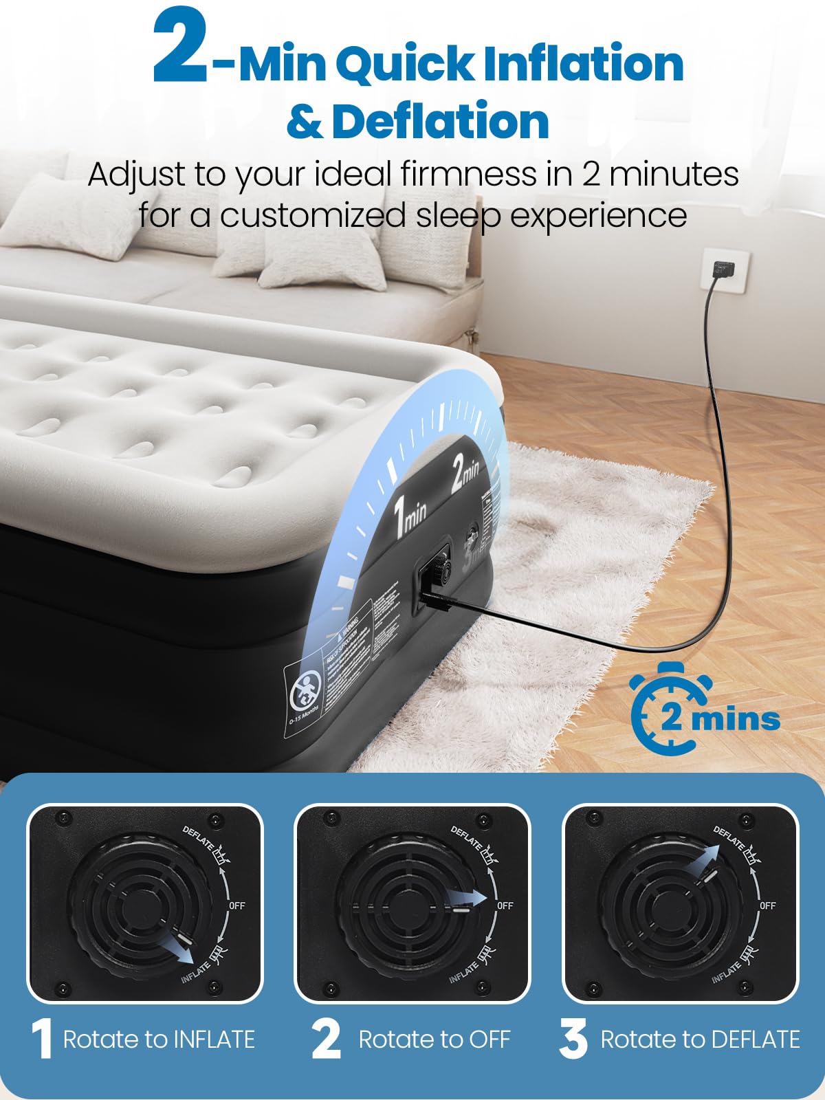 CHERIMOR Twin XL Air Mattress with Built-in Pump, 18" Raised Comfort, 80“ Length, 48Hr Leak-Proof Test, Upgraded Honeycomb Pillar Design, Supports 500 lbs, 2-Min Inflation for Home, Guests & Camping