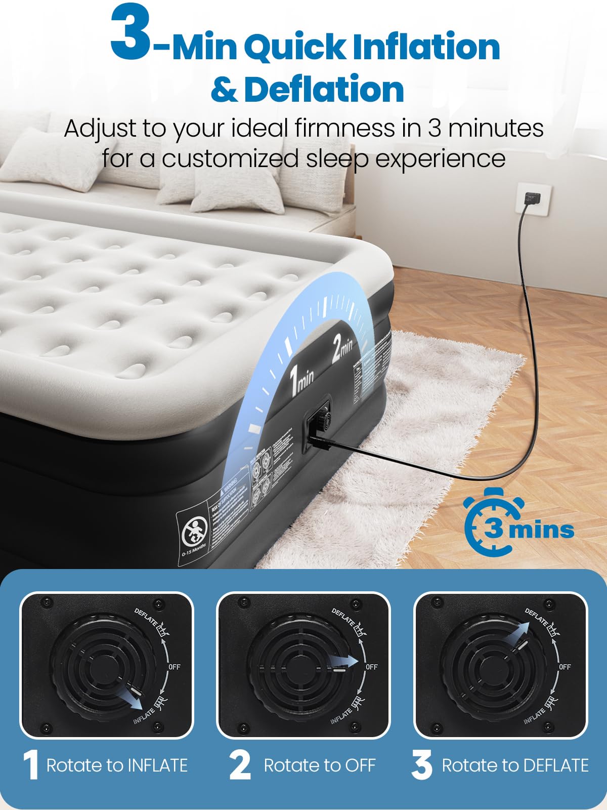 CHERIMOR Queen Air Mattress with Built-in Pump, 18" Raised Comfort, 48Hr Leak-Proof Test, Upgraded Honeycomb Pillar Design, Supports 800 lbs, 3-Min Inflation-Inflatable Bed for Home Guests & Camping