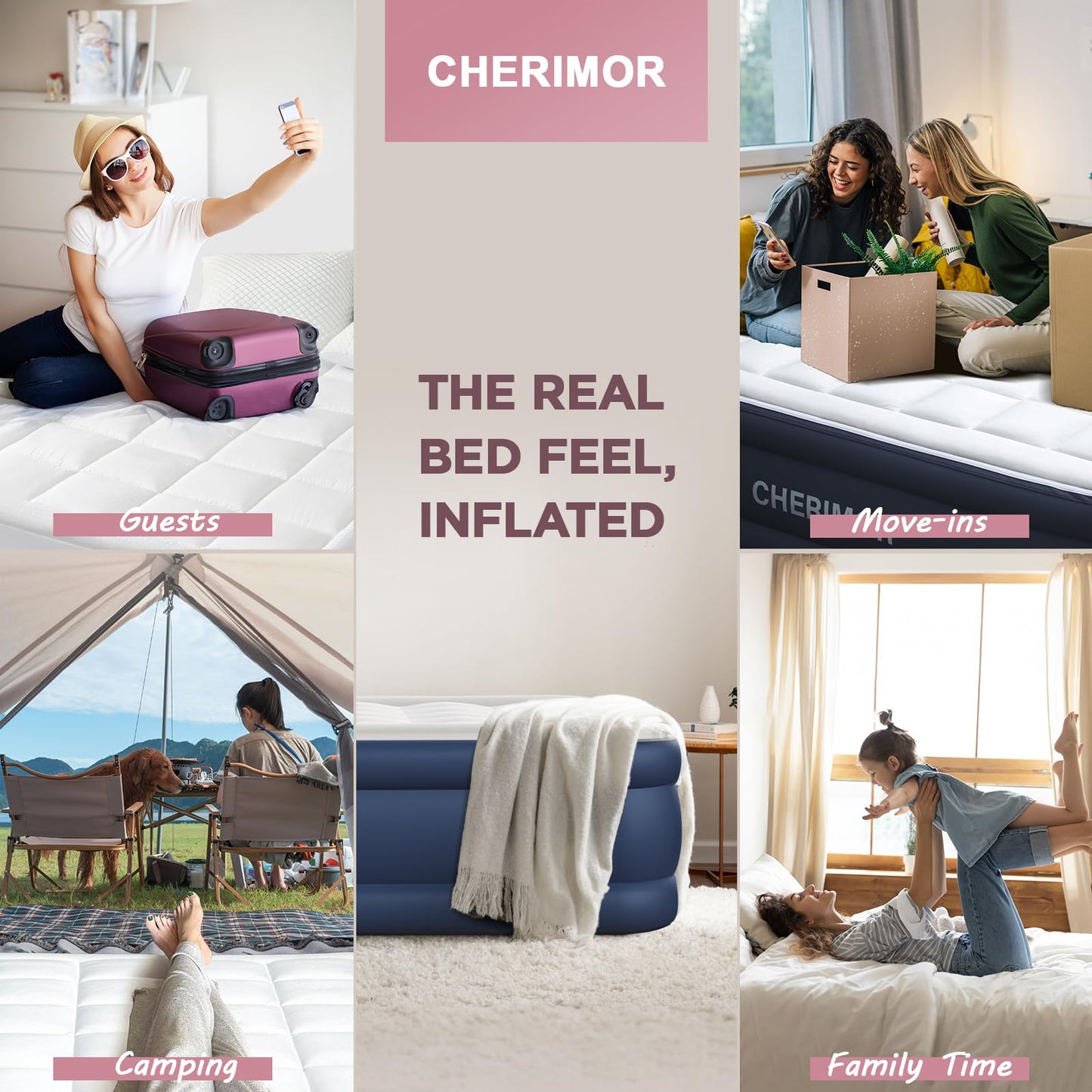 CHERIMOR Twin XL Air Mattress with Built-in Pump & Luxury Quilted Topper, 80" Length, 20" Height, 2.5 Min Fast Inflation, 500lbs Support, Blow up Mattress with Carry Bag for Guest, Camping & Home