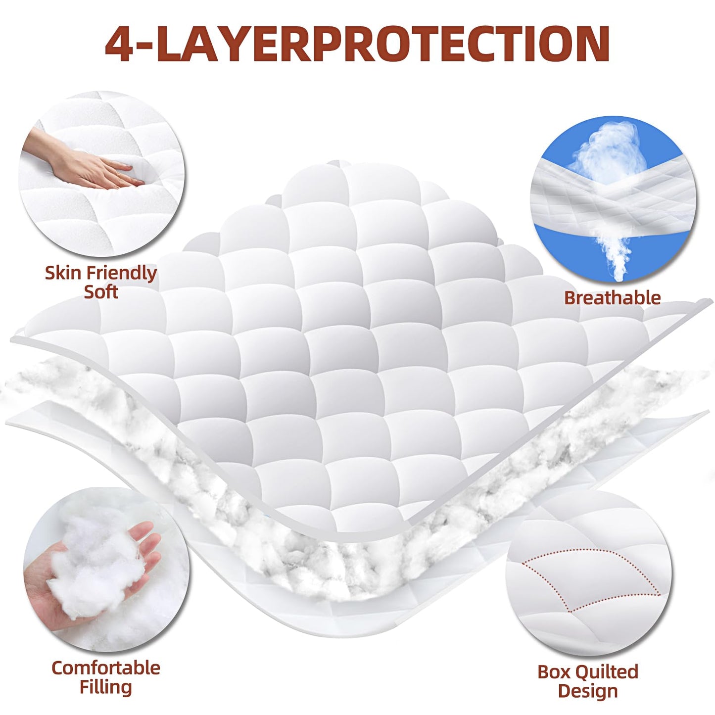 CHERIMOR Queen Mattress Pad, Deep Pocket Quilted Premium Mattress Protector, Anti-Shift Design, Extra Elastic Strap, Soft Breathable & Noiseless Mattress Cover, Fit up to 22" (60x80 Inches, White)