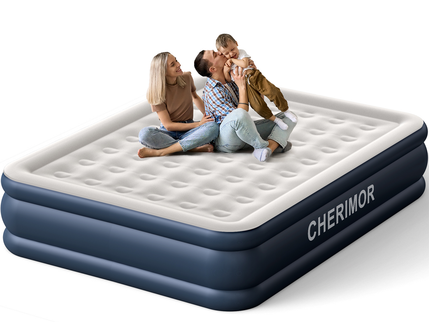 CHERIMOR King Size Air Mattress with Built in Pump, 46 cm High Luxury Thicken Sturdy Inflatable Mattress for Guests & Home, Portable Air Bed with Carry Bag, Blow up Mattress for Family & Adults