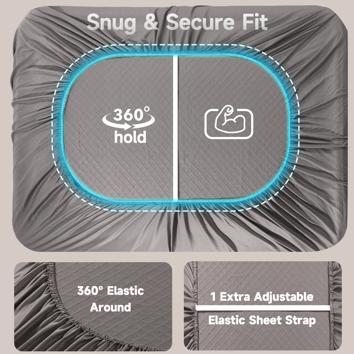CHERIMOR Queen Fitted Sheet with Adjust Sheet Strap, Extra Deep Pocket Queen Fitted Sheet Only, Bed Sheets Queen Size for Mattress Up to 24 Inches, Wrinkle & Slip-Free Bedding for Air Mattress & Home