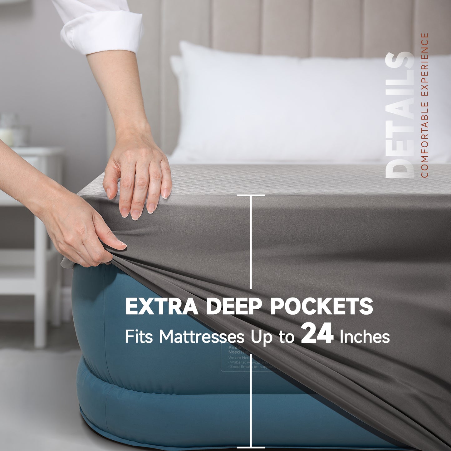 CHERIMOR Deep Pocket Twin Fitted Sheet Only, Twin Mattress Cover Up to 24 Inches High, Single Bed Sheets with Adjustable Sheet Strap for Air Mattress, College Dorm Essentials&Travel Essentials Bedding
