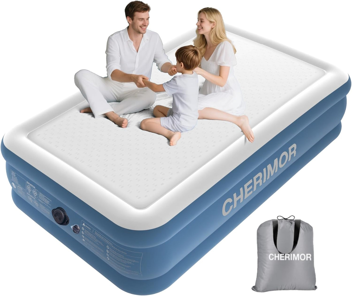 Twin Air Mattress with Built-in Rechargeable Pump, 1000 lbs Heavy-Duty Support, 16" Raised Upgraded Firmness, Fast 2-Min Inflation, Portable Blow Up Bed for Home, Guests & Camping