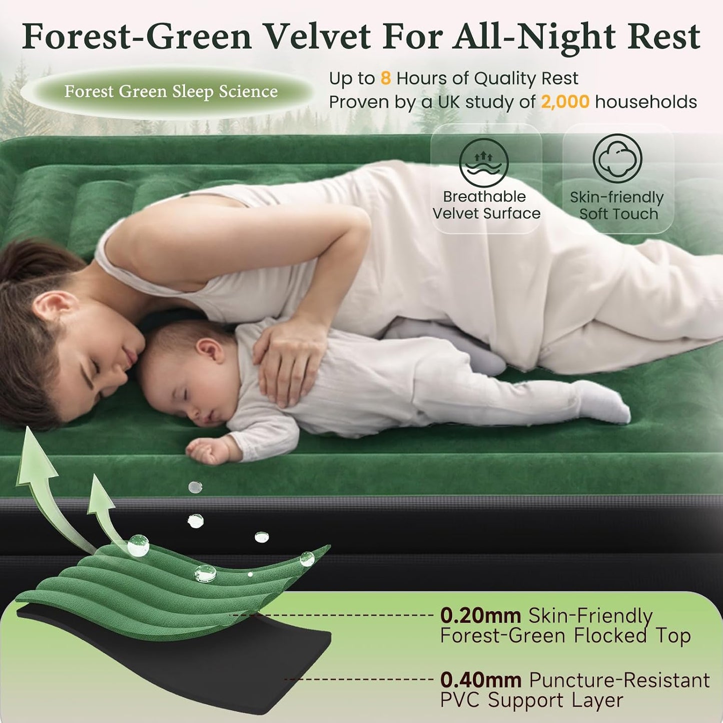 CHERIMOR Queen Air Mattress, Built-in Pump, 18in Raised, 800 lb Support, 48-Hour Leak-Tested PVC, Anti-Sag Horizontal Beam, Stable Edge Support, Air Bed for Home Guests & Camping