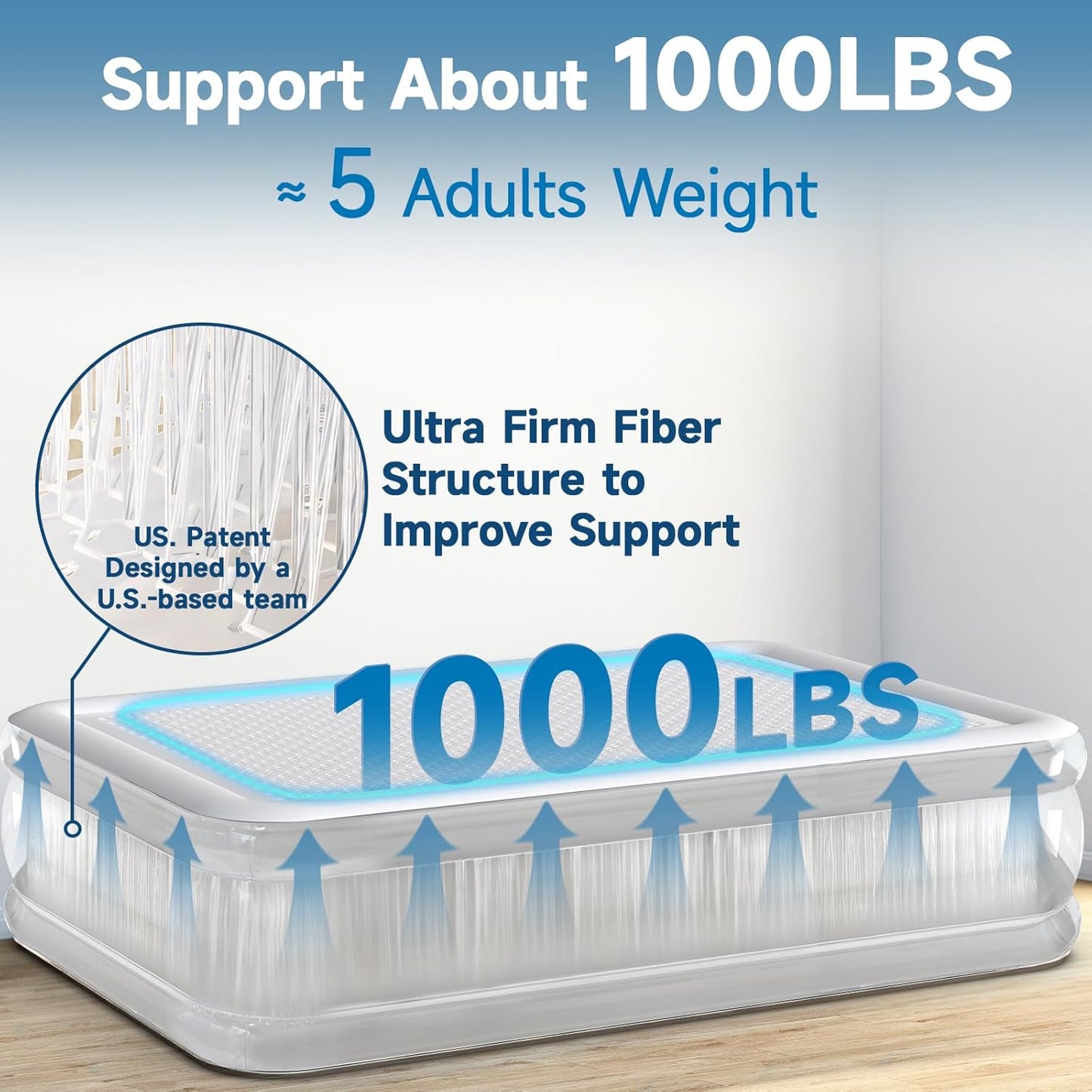 Twin Air Mattress with Built-in Rechargeable Pump, 1000 lbs Heavy-Duty Support, 16" Raised Upgraded Firmness, Fast 2-Min Inflation, Portable Blow Up Bed for Home, Guests & Camping