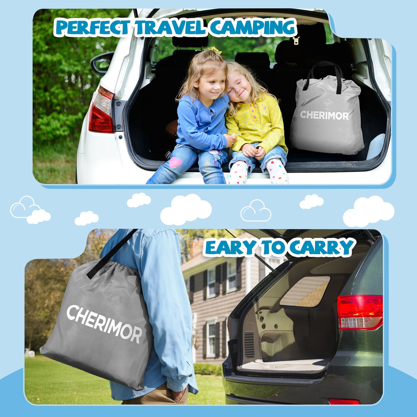 CHERIMOR Inflatable Toddler Travel Bed with 4-Sided Safety Bumpers, Portable Toddler Bed with Fast-Inflation Pump, Kids Air Mattress for Travel Sleepovers, Blow Up Mattress for Home & Grandma’s House