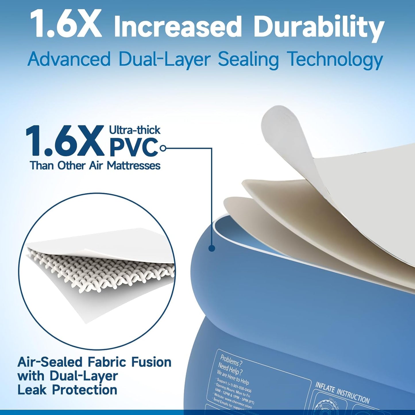 Queen Air Mattress with Built-in Rechargeable Pump, 1500 lbs Heavy-Duty Support, 16" Raised Upgraded Firmness Blow Up Mattress, Fast 3-Min Inflation, Inflatable Bed for Home, Guests & Camping