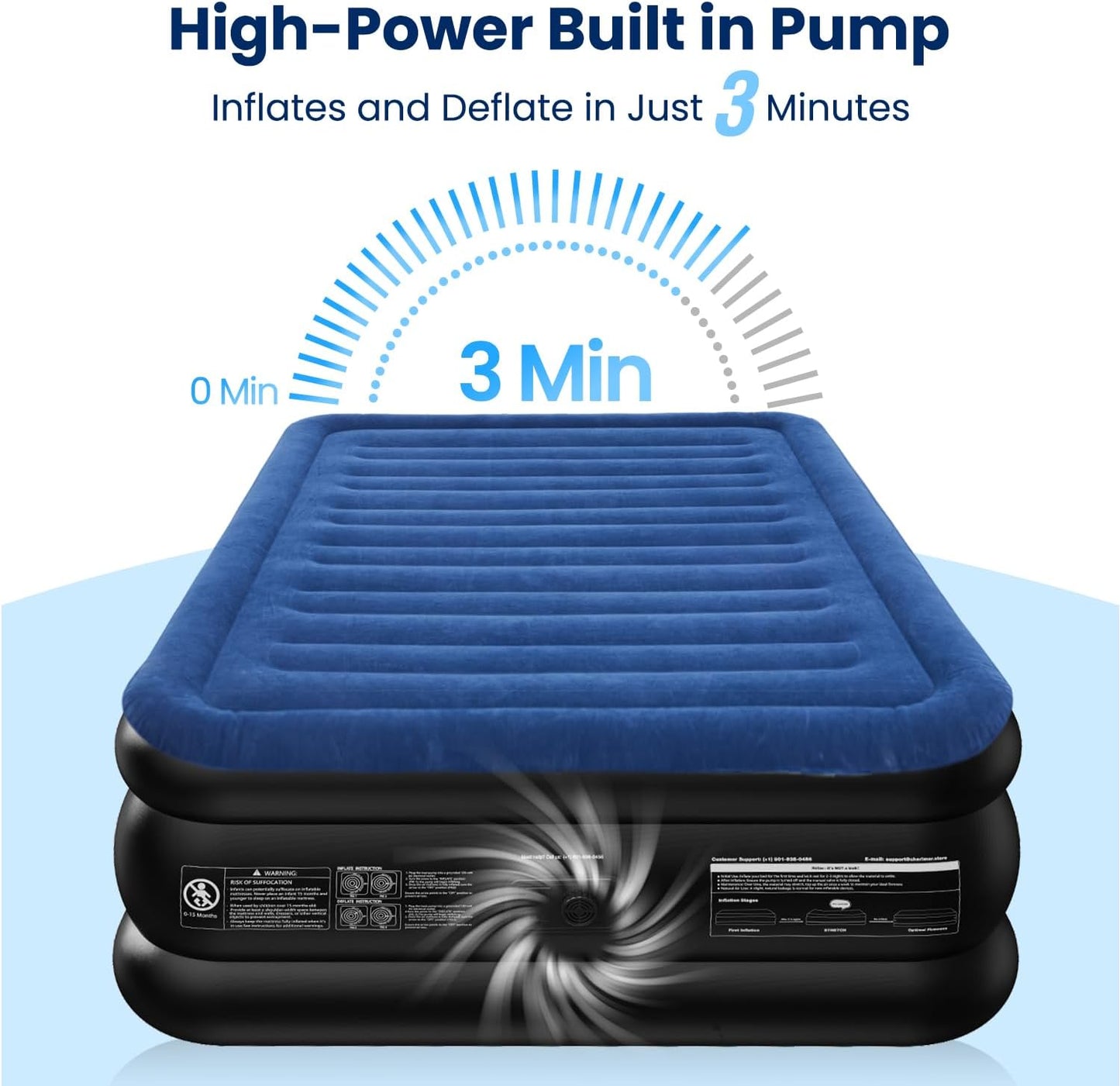Queen Air Mattress with Built in Pump, 18" Raised Comfort, Multi-Layer Leakproof, Heavy-Duty Support Blow up Mattress, 800lbs High Capacity, 3 Min Inflation for Home Camping Guests