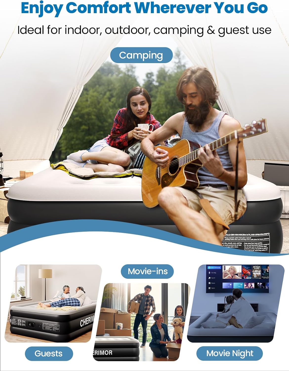 King Size Air Mattress with Built-in Pump, 18" Raised Comfort, 48Hr Leak-Proof Test, Upgraded Honeycomb Pillar Design, Blow Up Mattress Supports 1000 lbs, 3-Min Inflation for Home Guest Room Camping