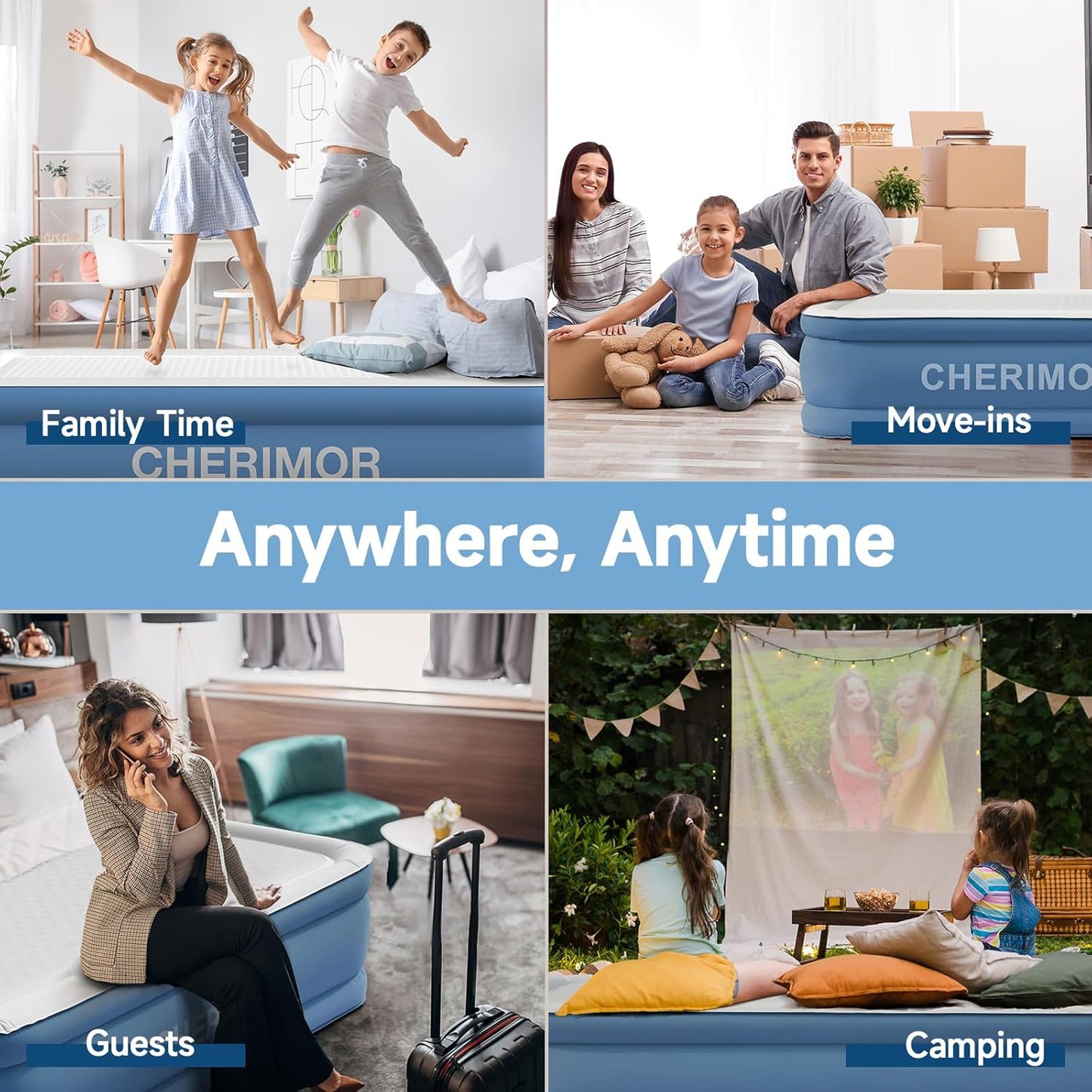 Queen Air Mattress with Built-in Rechargeable Pump, 1500 lbs Heavy-Duty Support, 16" Raised Upgraded Firmness Blow Up Mattress, Fast 3-Min Inflation, Inflatable Bed for Home, Guests & Camping