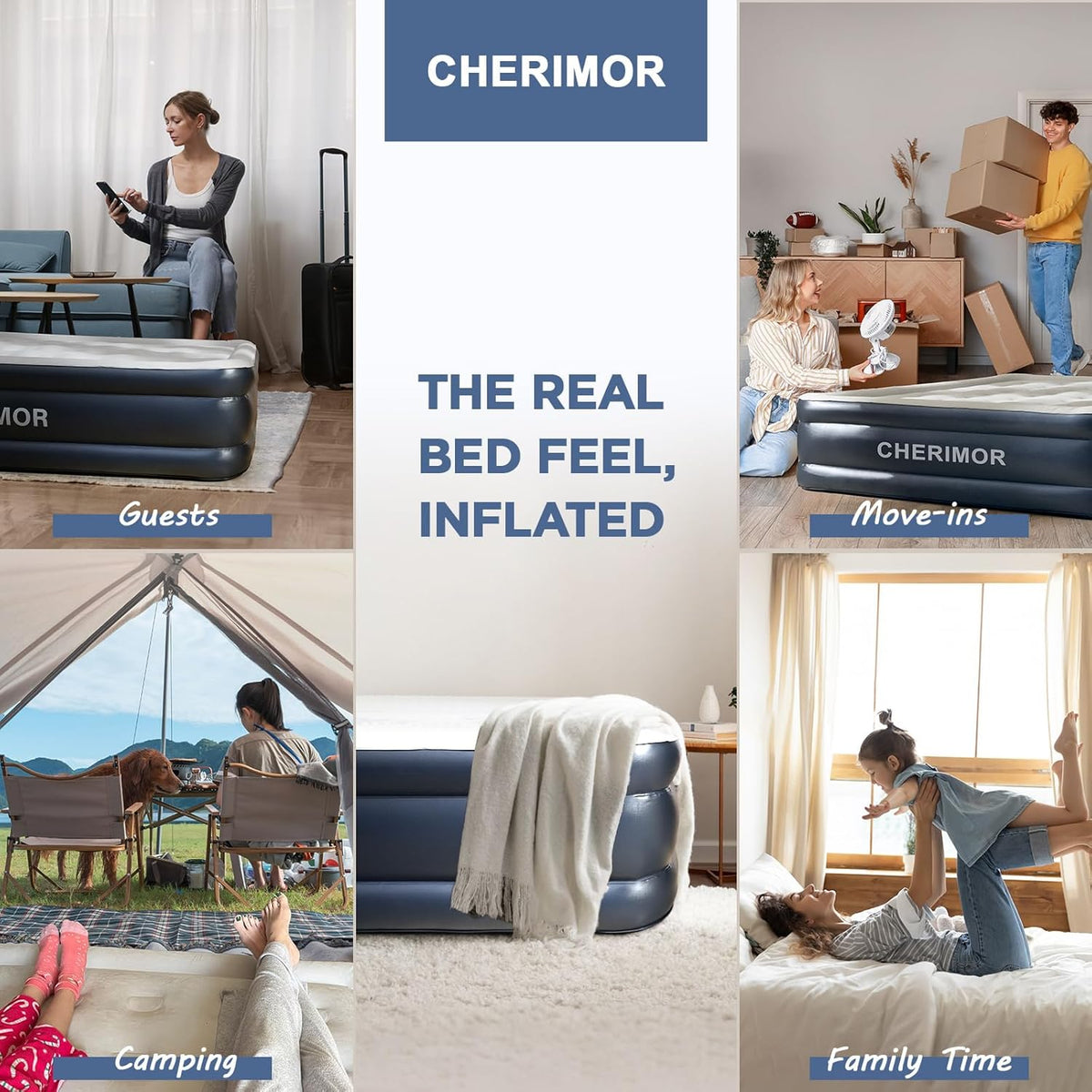 CHERIMOR Queen Air Mattress with Built-in Pump 18in, Reinforced PVC