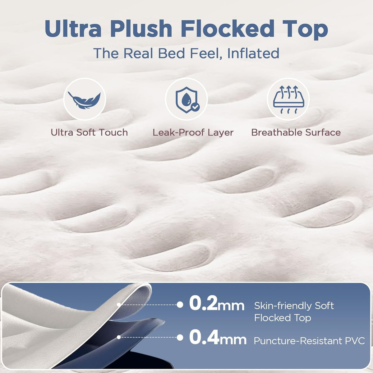 CHERIMOR Queen Air Mattress with Built-in Pump 18in, Reinforced PVC