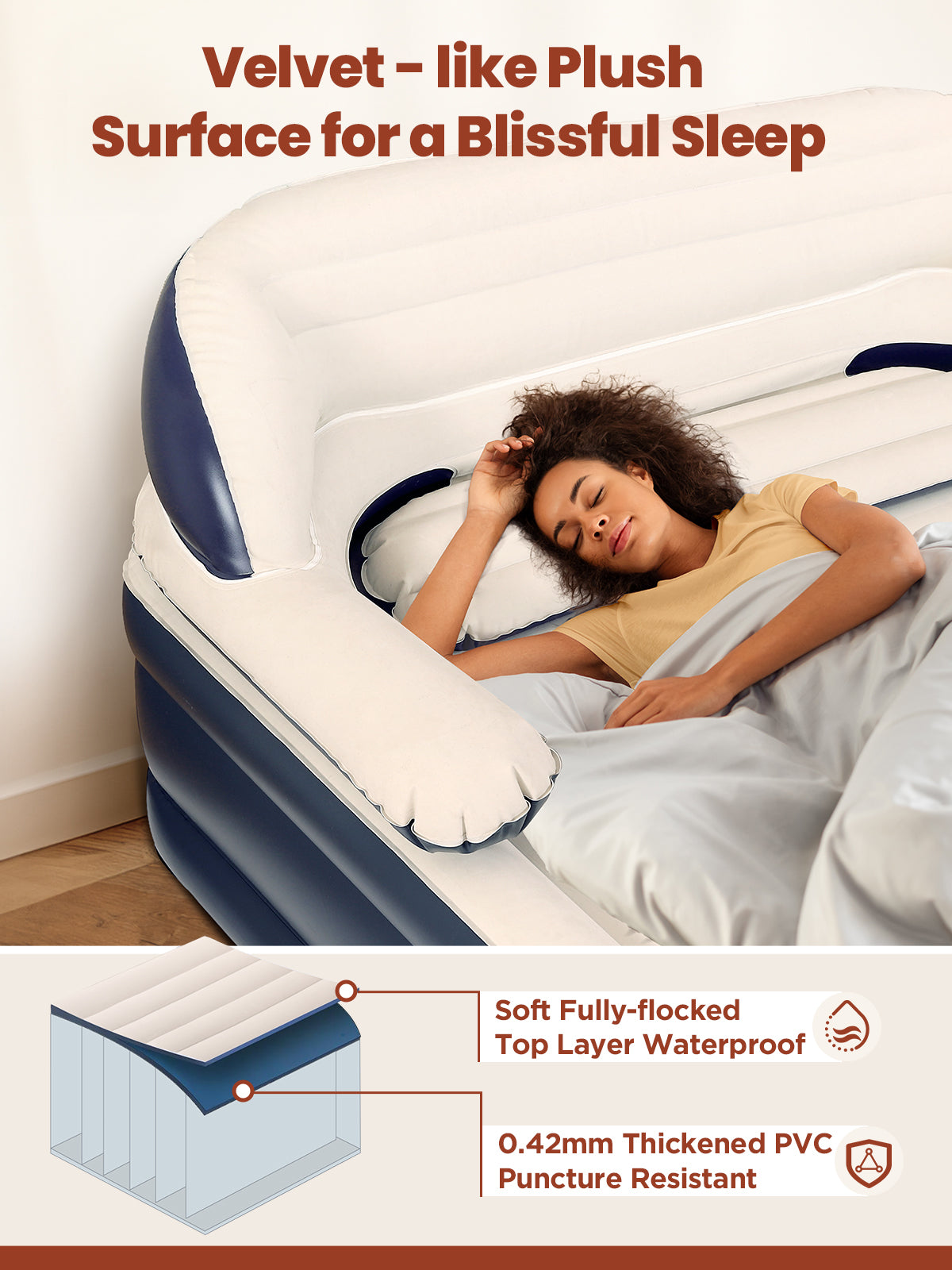 CHERIMOR Queen XL Air Mattress with Built in Pump and Headboard, 87“ Extra Length Inflatable Mattress with Pillow, 48Hr Leak-Proof Test, Upgraded Long Air Beam, 800lbs Support, Air Bed for Home Guests