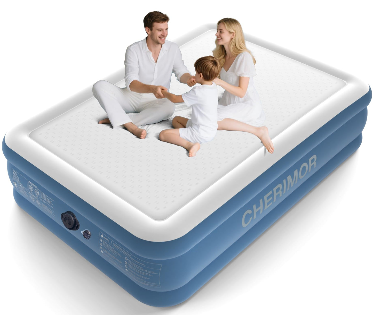 CHERIMOR Queen Air Mattress with Built-in Rechargeable Pump, 16" Upgraded Firmness Blow Up Mattress, Heavy Duty Inflatable Bed Supports 1500 lbs, Portable 3 Mins Inflatable for Home Guests & Camping