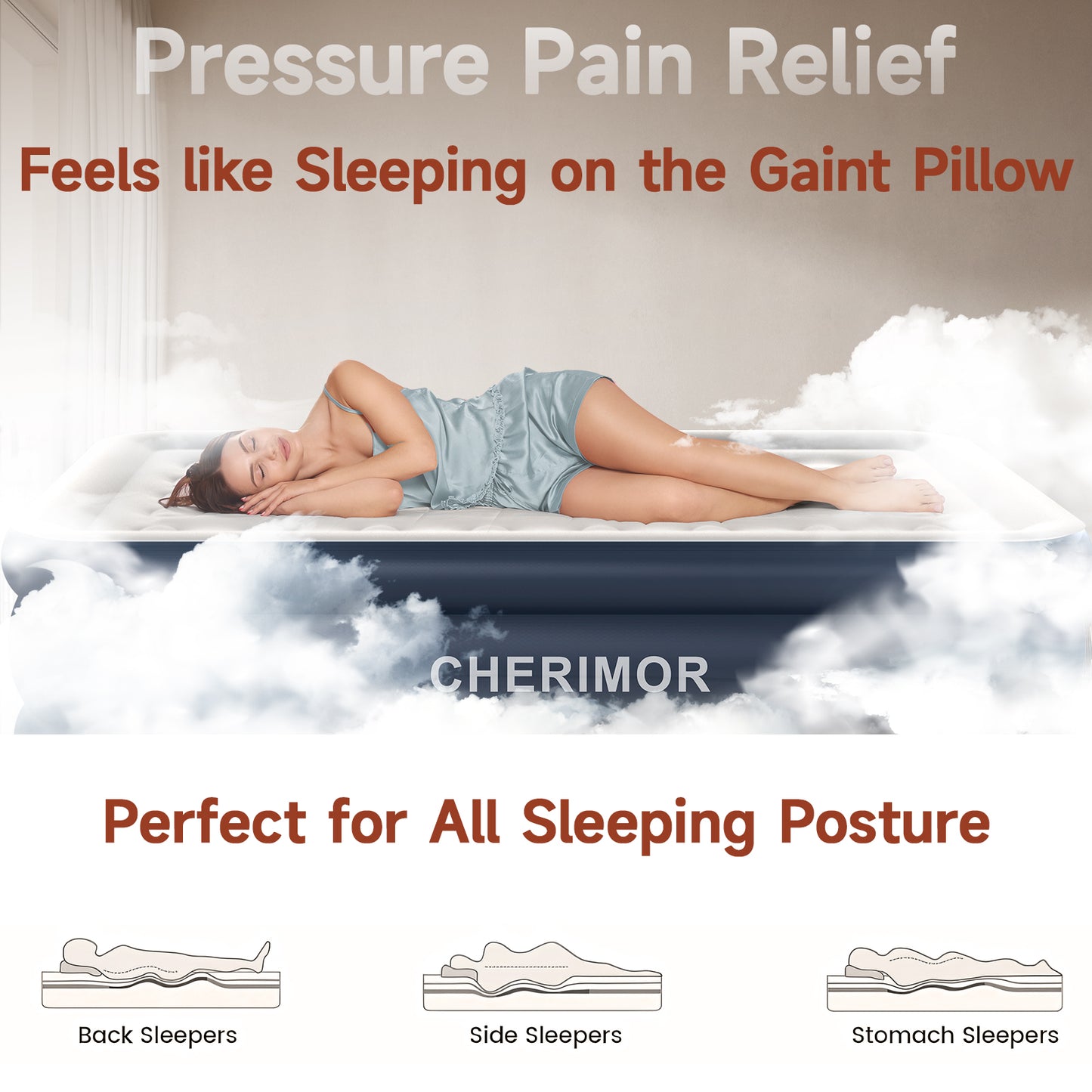 CHERIMOR King Size Air Mattress with Built in Pump, 46 cm High Luxury Thicken Sturdy Inflatable Mattress for Guests & Home, Portable Air Bed with Carry Bag, Blow up Mattress for Family & Adults