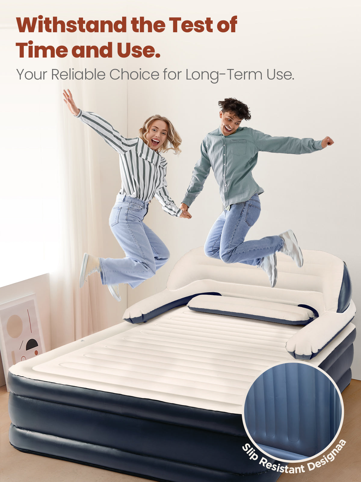 CHERIMOR Queen XL Air Mattress with Built in Pump and Headboard, 87“ Extra Length Inflatable Mattress with Pillow, 48Hr Leak-Proof Test, Upgraded Long Air Beam, 800lbs Support, Air Bed for Home Guests